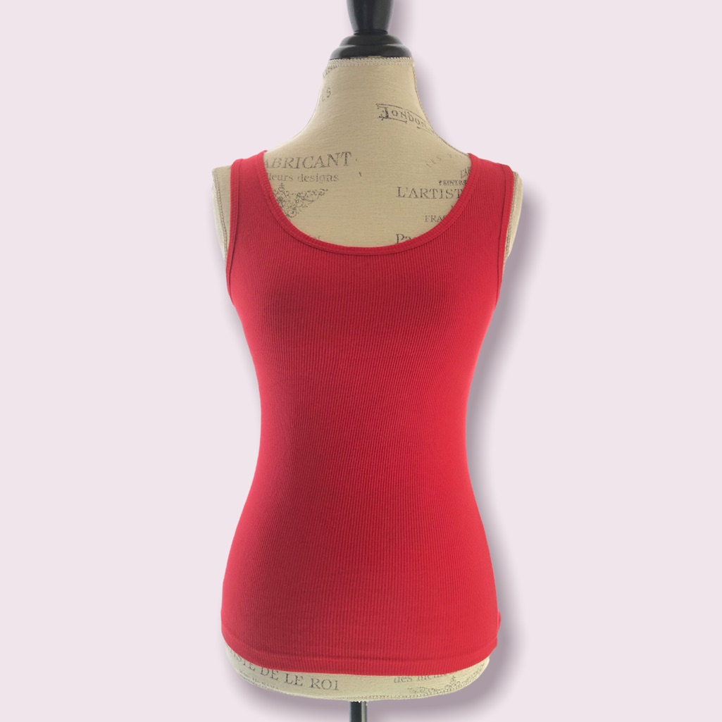 Red Basic Ribbed Tank Top